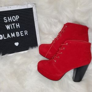 Red Velvet high heel boots / booties